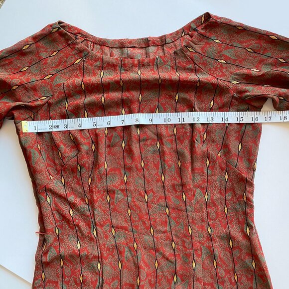 Vintage 90s Silk Maxi Dress Long Sleeve Rust Red Paisley Print Boho Retro Size S - Picture 2 of 7
